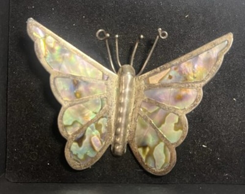 Vintage Mexico Sterling Silver Abalone Butterfly. Marked 925 10.66 Grams